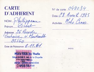 Carte d'adhérent Moto Club du Thelle 1985