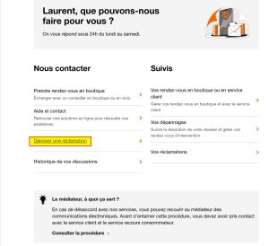 Lien réclamation Compte Orange